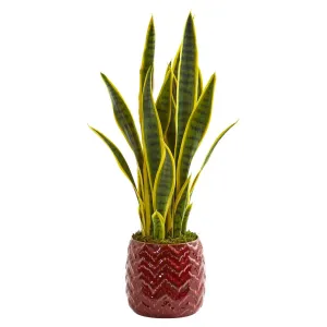 2’ Sansevieria Artificial Plant in Red Planter