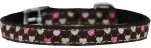 Argyle Hearts Nylon Dog Collar with classic buckle 3-8" Brown Size 14