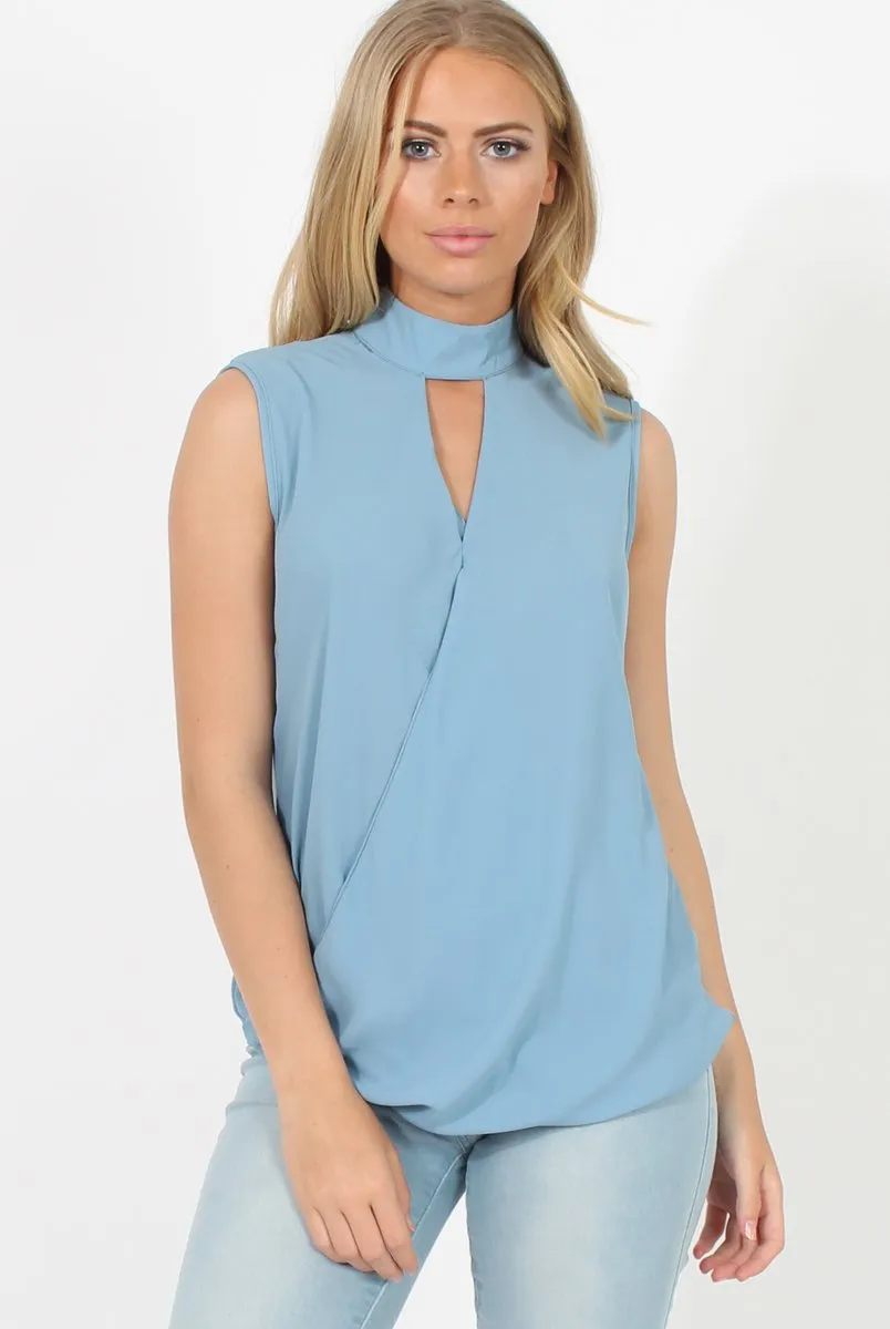 Blue High Neck Cross Over Top - Remy