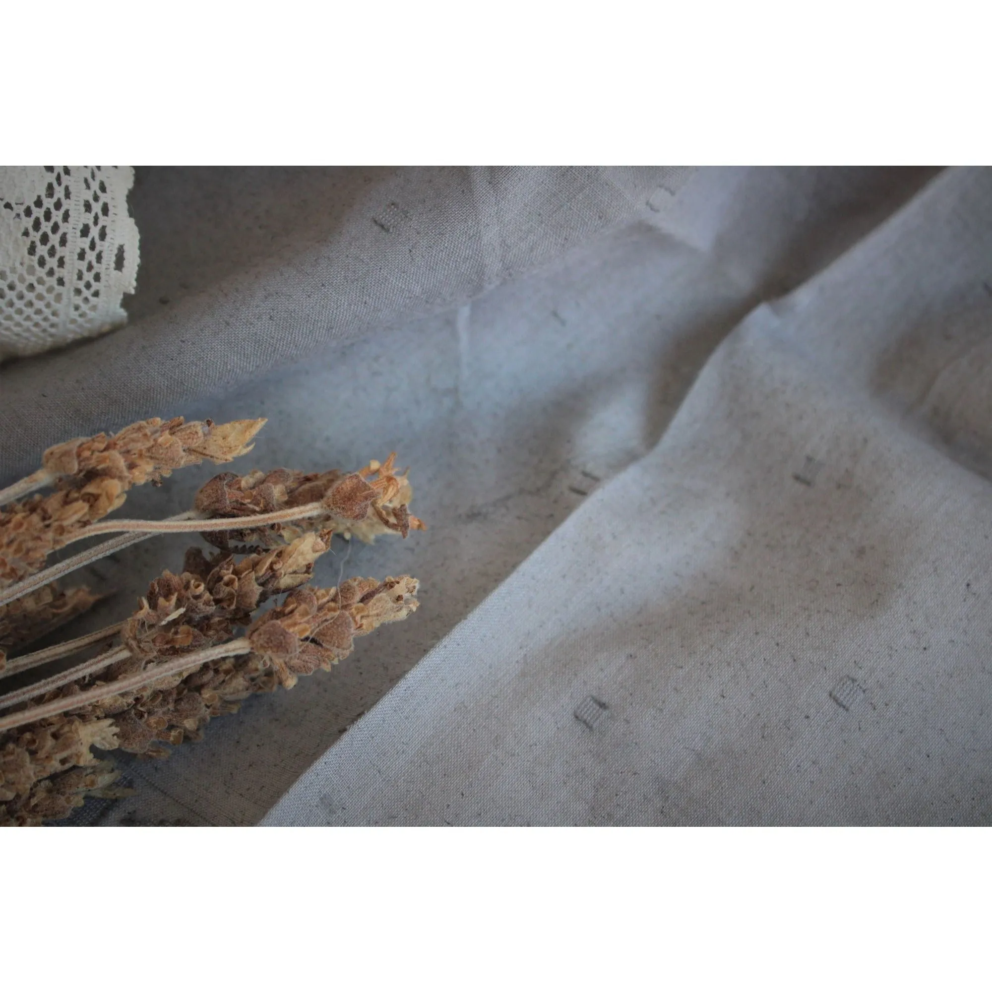 Hand Plant Dyed Blue Gray Handkerchief with Lace Trim