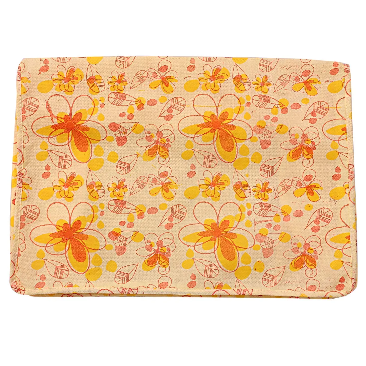 Heart Home Flower Printed Non-Woven Saree Cover, Clothes Organiser, Storage Bag For Wardrobe With Tranasparent Window- Pack of 12 (Yellow)-HS43HEARTH26126