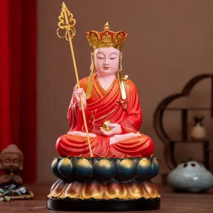 Ksitigarbha, Dizang Wang Bodhisattva Buddha Statue, Red Clothes Resin Material