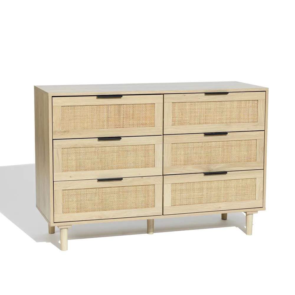 Light Oak Eco Manufactured Wood 6-Drawer Bedroom Dresser