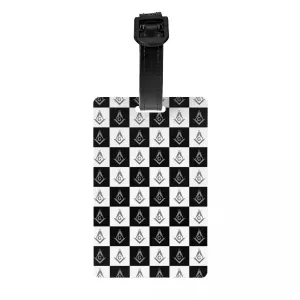 Master Mason Blue Lodge Luggage Tag - Square & Compass G Checkered Pattern