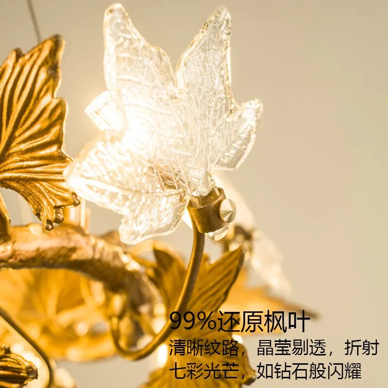 Postmodern LED Glass Chandelier Living Dining Room Bedroom Creative Maple Leaf Decor Pendant Lamps Hotel Lobby Lighting Fixtures