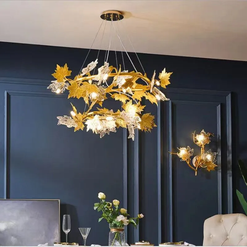 Postmodern LED Glass Chandelier Living Dining Room Bedroom Creative Maple Leaf Decor Pendant Lamps Hotel Lobby Lighting Fixtures