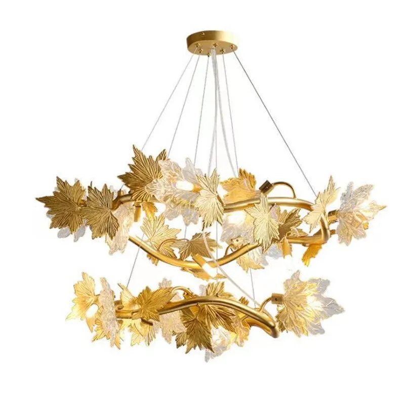 Postmodern LED Glass Chandelier Living Dining Room Bedroom Creative Maple Leaf Decor Pendant Lamps Hotel Lobby Lighting Fixtures