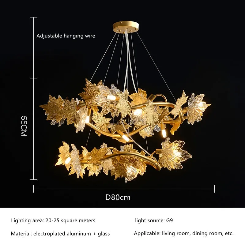 Postmodern LED Glass Chandelier Living Dining Room Bedroom Creative Maple Leaf Decor Pendant Lamps Hotel Lobby Lighting Fixtures