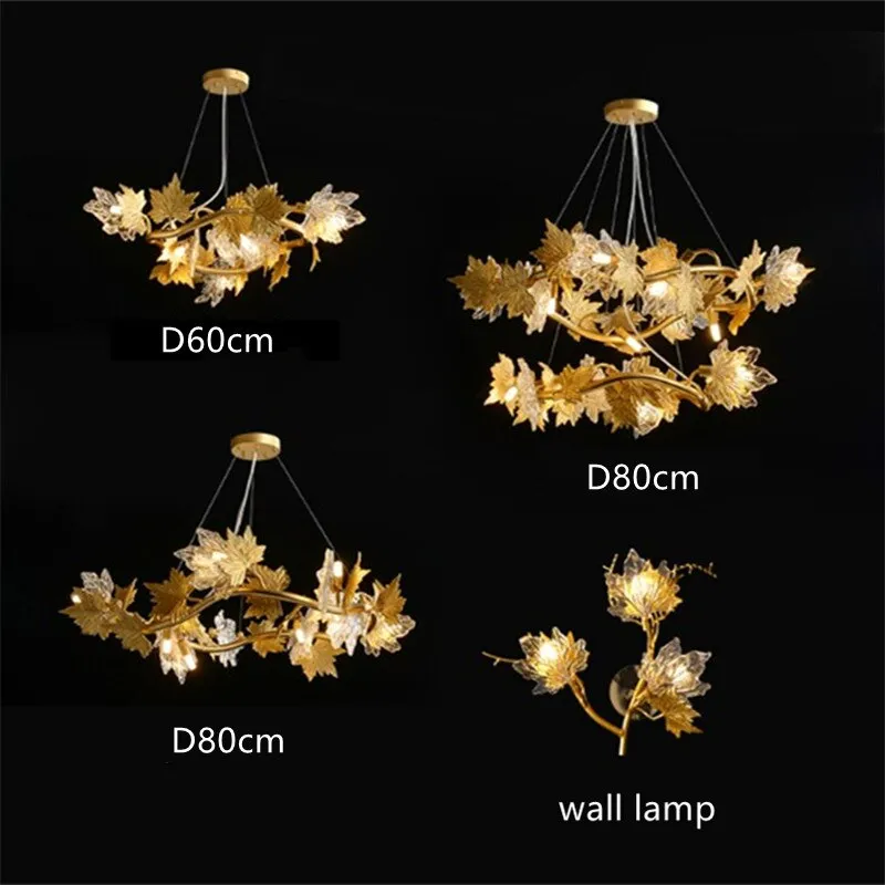 Postmodern LED Glass Chandelier Living Dining Room Bedroom Creative Maple Leaf Decor Pendant Lamps Hotel Lobby Lighting Fixtures