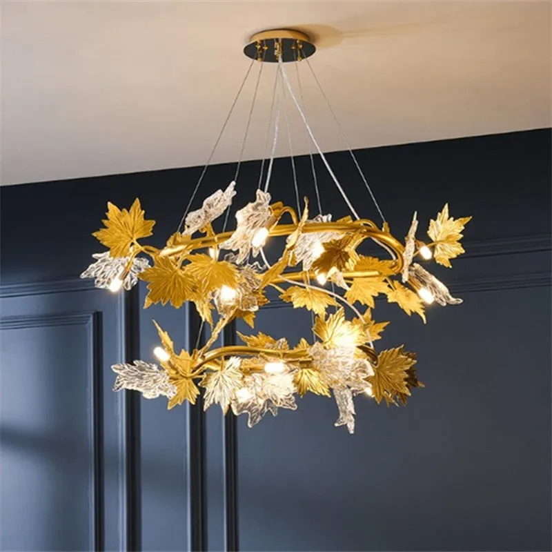 Postmodern LED Glass Chandelier Living Dining Room Bedroom Creative Maple Leaf Decor Pendant Lamps Hotel Lobby Lighting Fixtures