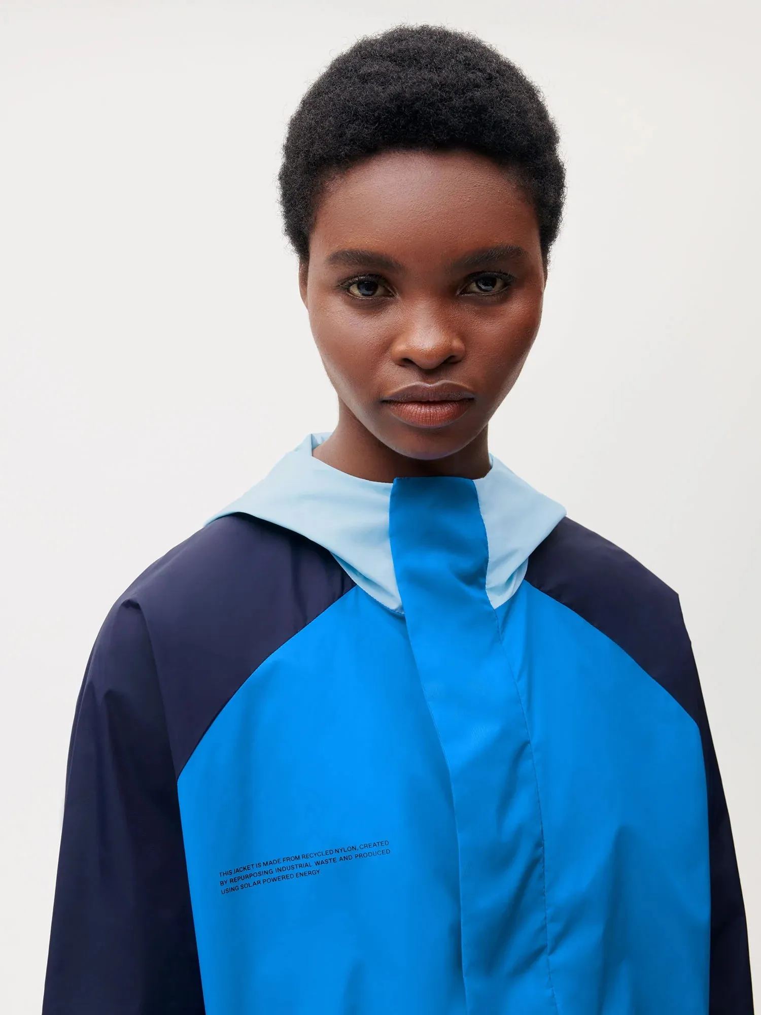 Recycled Nylon Color Block Jacket—cerulean blue