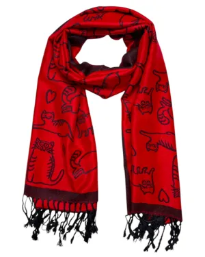 Red & Black Reversible Cat Rave Pashmina