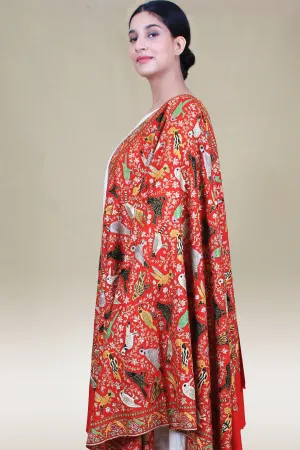 Salsabeel Candy Apple Sozni Embroidered Jamavar Pashmina Shawl